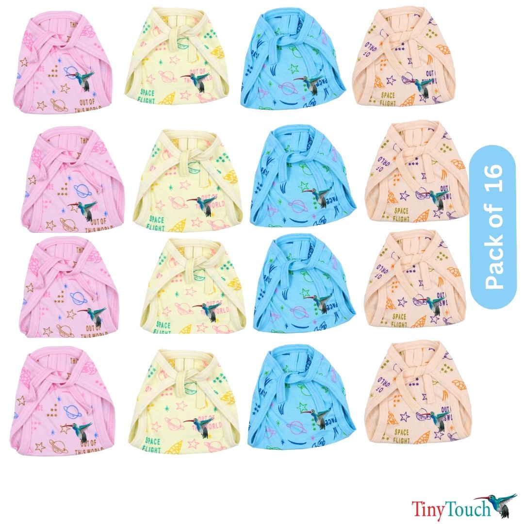 Newborn Nappy Langot, Cloth Diaper (Pack of 16) (random print)