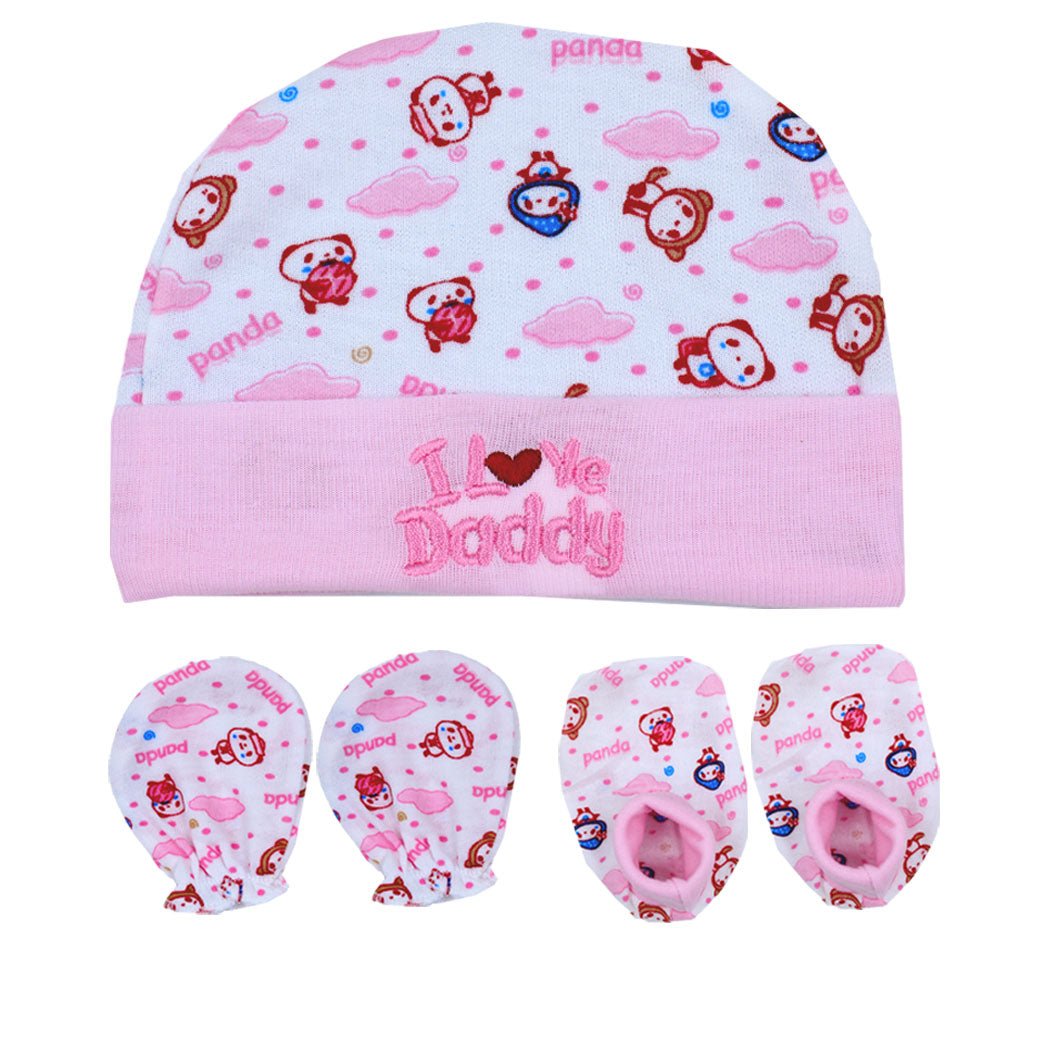 Cap Mittens & Booties Set Multi Print - Multicolor