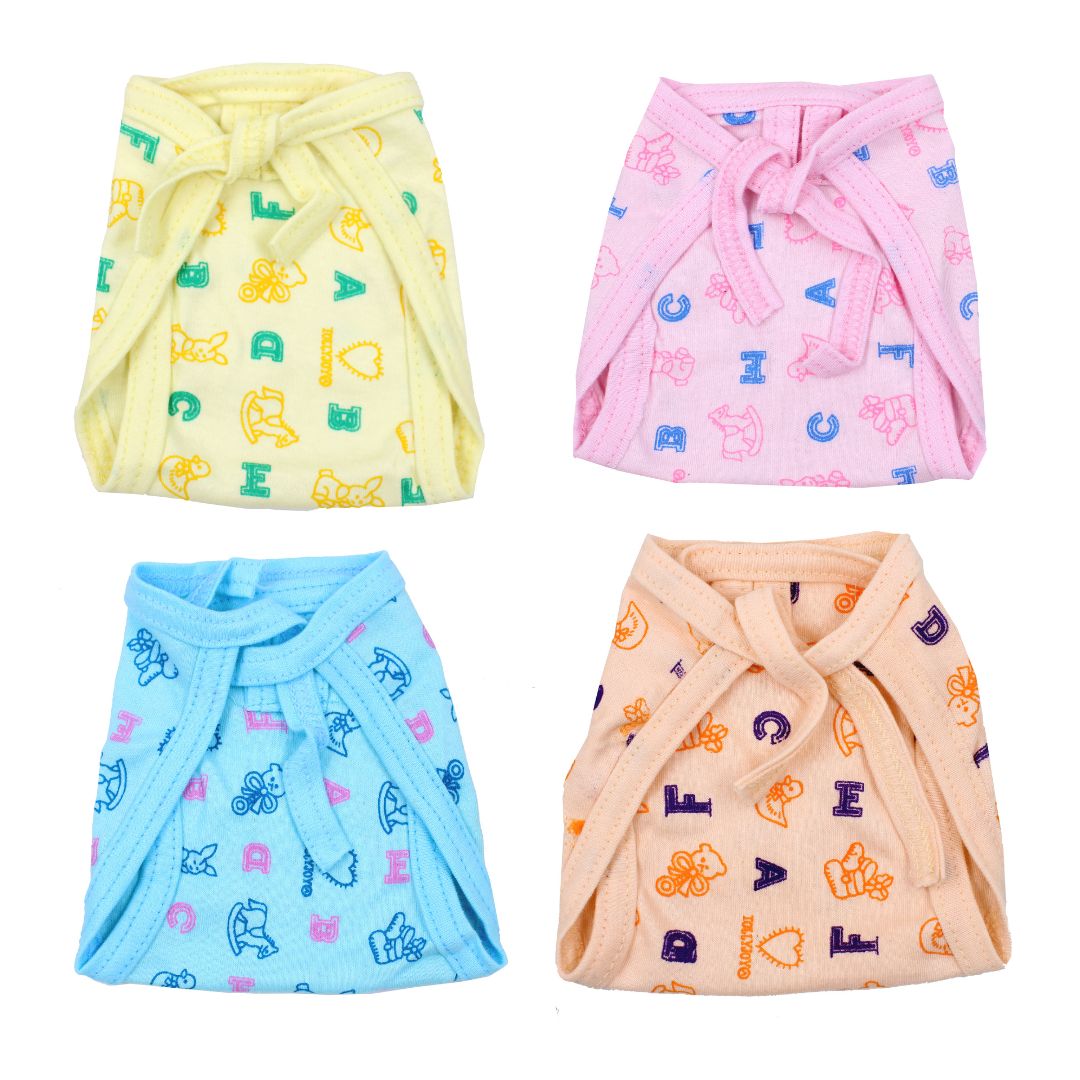 Newborn Nappy Langot, Cloth Diaper (Pack of 4) (random print)